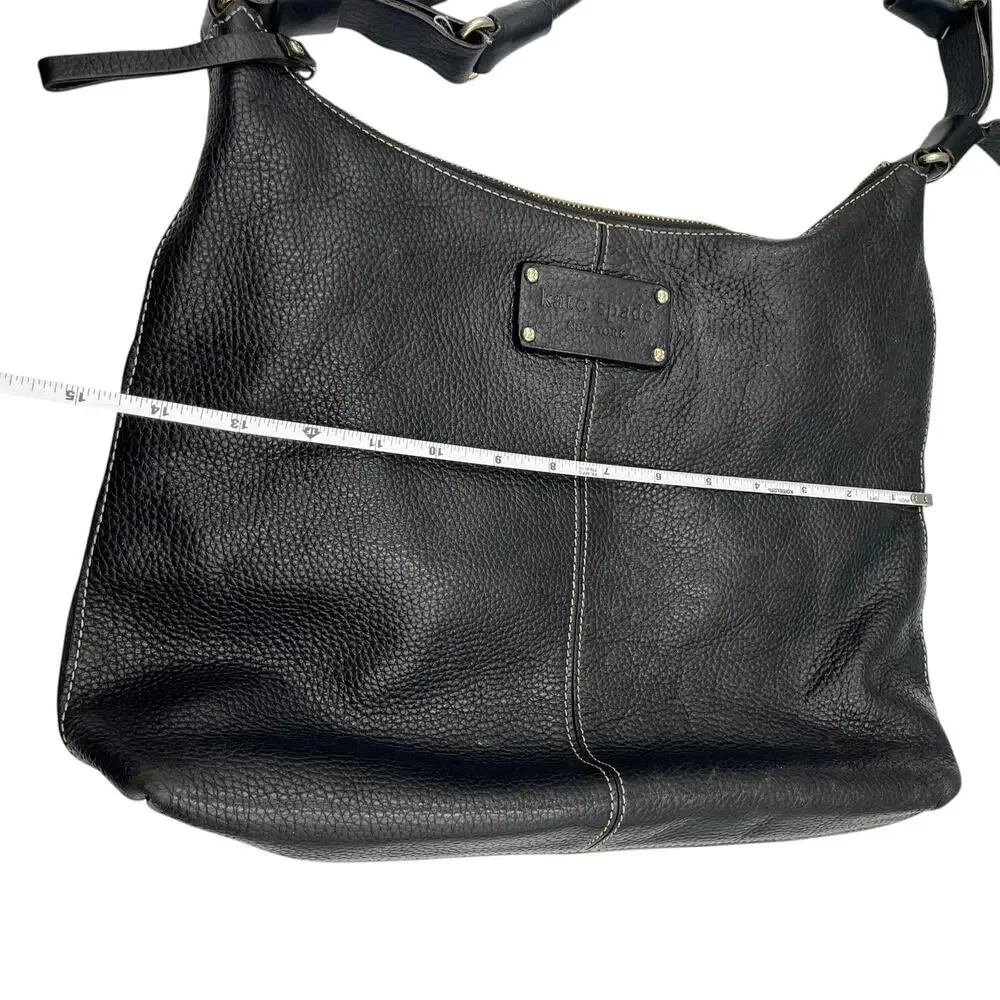 Kate Spade Shoulder Hobo Bag Pebbled Leather Polka Dot Lining Black